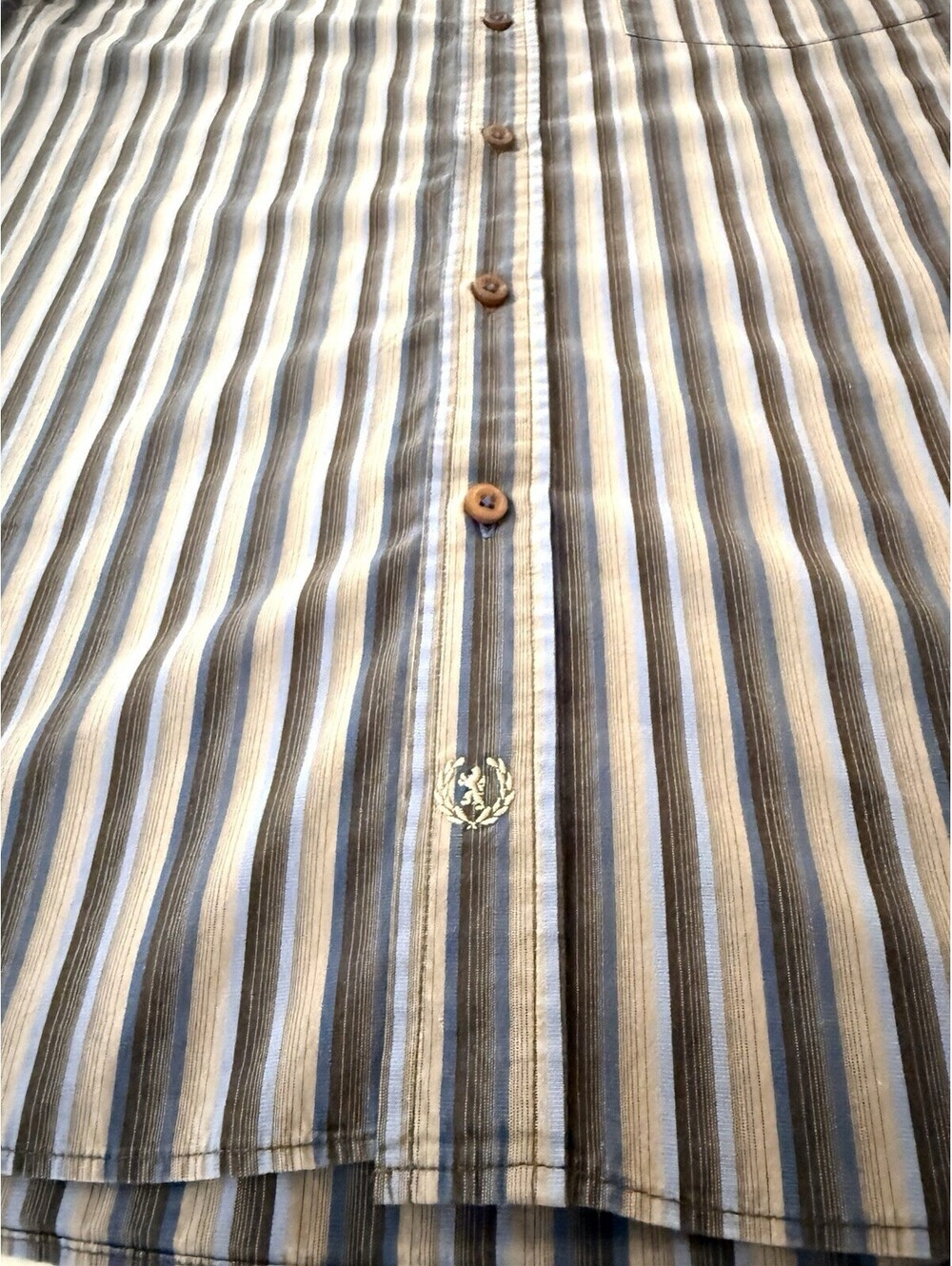 Bugatchi Uomo Mens XL Dress Shirt Blue Brown Striped 100% Cotton Button Up - Picture 8 of 9